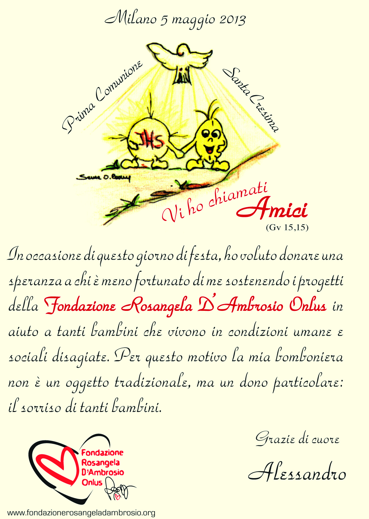 S Comunione E S Cresima Alessandro Fondazione Rosangela D Ambrosio Onlus